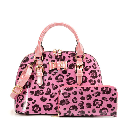 VK5618-PINK - Ladies new solid color petal handbag with wallet set