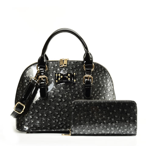 VK5619-BLACK - Ladies new solid color handbag with wallet set