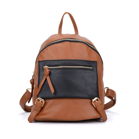 VK6014 Brown  - Casual Patchwork School Bag Student Backpack