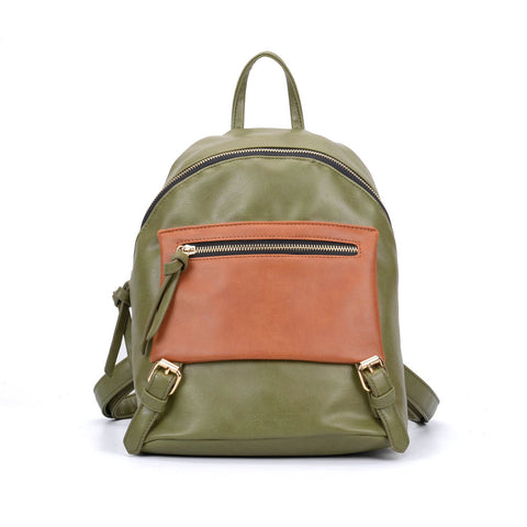 VK6014 Green  - Casual Patchwork School Bag Student Backpack