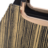 VK8888-14 - Beige Vertical Stripes Tote Bag With Metal Detail