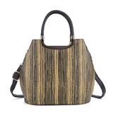 VK8888-14 - Beige Vertical Stripes Tote Bag With Metal Detail