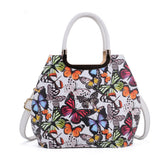 VK8888-19 - White Butterfly Tote Bag With Metal Detail