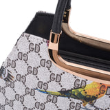 VK8888-27 - Coffee Birds Tote Bag With Metal Detail