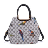 VK8888-27 - Coffee Birds Tote Bag With Metal Detail