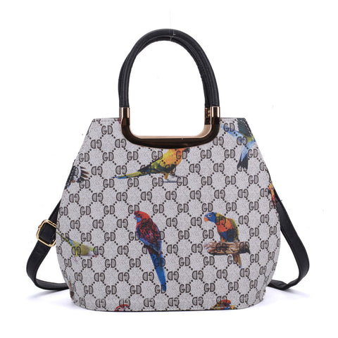VK8888-27 - Coffee Birds Tote Bag With Metal Detail