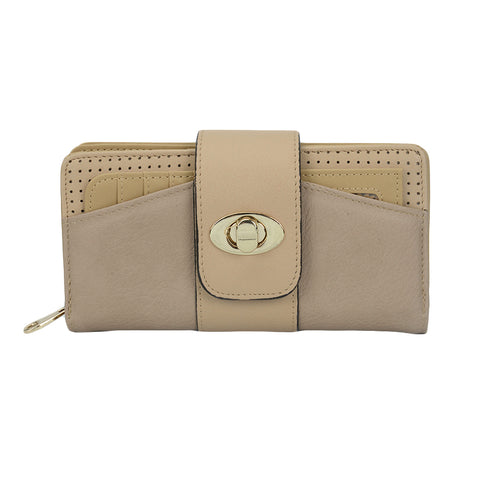 VKP1398 Beige - Fashion Women Metal Button Wallet