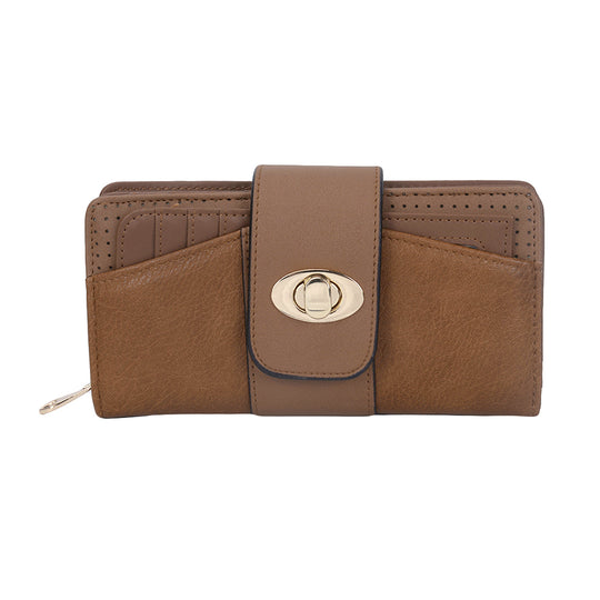 VKP1398 Brown - Fashion Women Metal Button Wallet