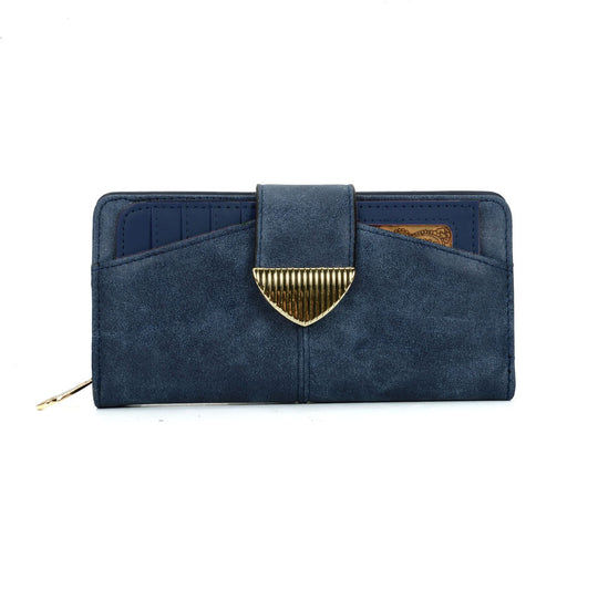 VKP1405 Blue - Fashion Metal Button Solid Long Wallet