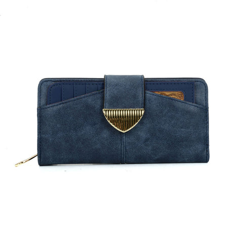 VKP1405 Blue - Fashion Metal Button Solid Long Wallet