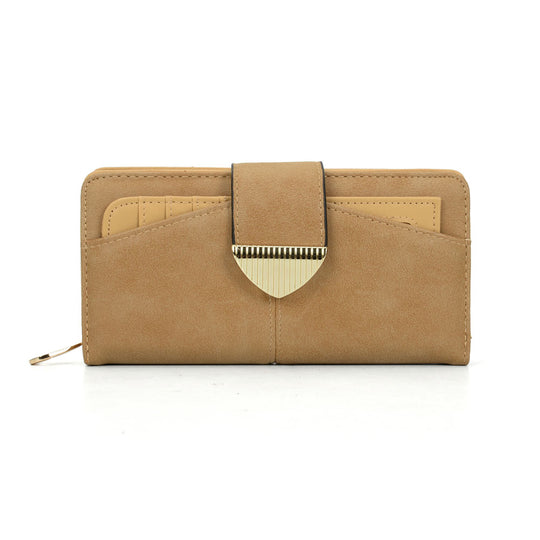 VKP1405 Khaki - Fashion Metal Button Solid Long Wallet