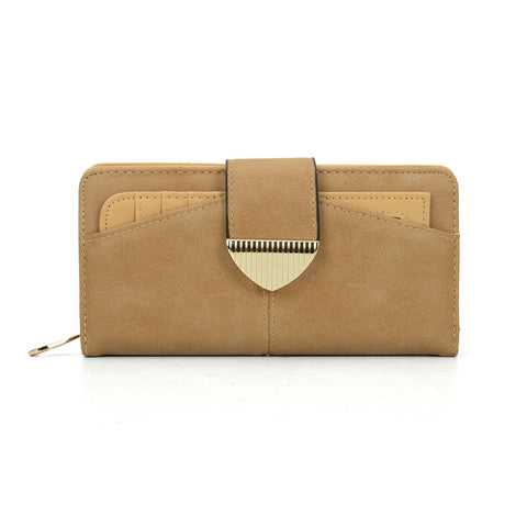 VKP1405 Khaki - Fashion Metal Button Solid Long Wallet