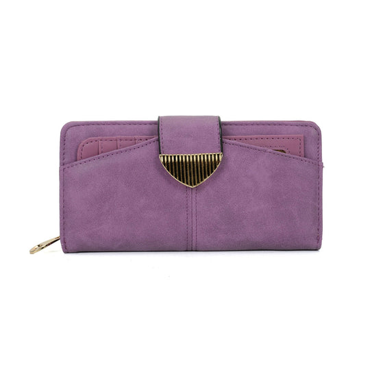 VKP1405 Purple - Fashion Metal Button Solid Long Wallet
