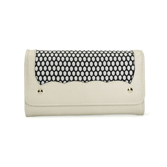 VKP1420 Beige  -  Fashion Wave Point Rivet Wallet