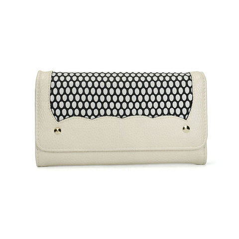 VKP1420 Beige  -  Fashion Wave Point Rivet Wallet