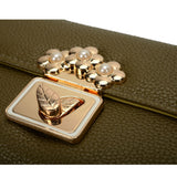 VKP1424 Green  - Chic Leaf Shape Metal Button Flower Pattern Wallet