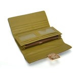 VKP1424 Green  - Chic Leaf Shape Metal Button Flower Pattern Wallet