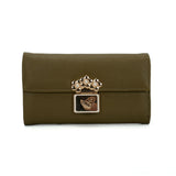 VKP1424 Green  - Chic Leaf Shape Metal Button Flower Pattern Wallet