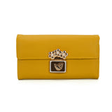 VKP1424 Yellow  - Chic Leaf Shape Metal Button Flower Pattern Wallet