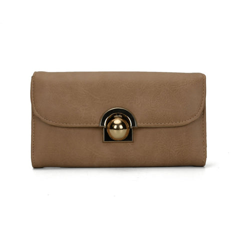 VKP1425 Beige  -Elegant Women Metal Button Wallet