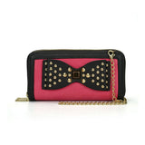 VKP1431 Fushia  - Rivet Bow Decoration Metal Chain Wallet