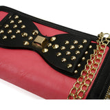 VKP1431 Fushia  - Rivet Bow Decoration Metal Chain Wallet