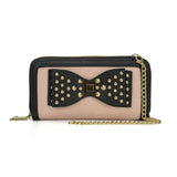 VKP1431 Pink  - Rivet Bow Decoration Metal Chain Wallet