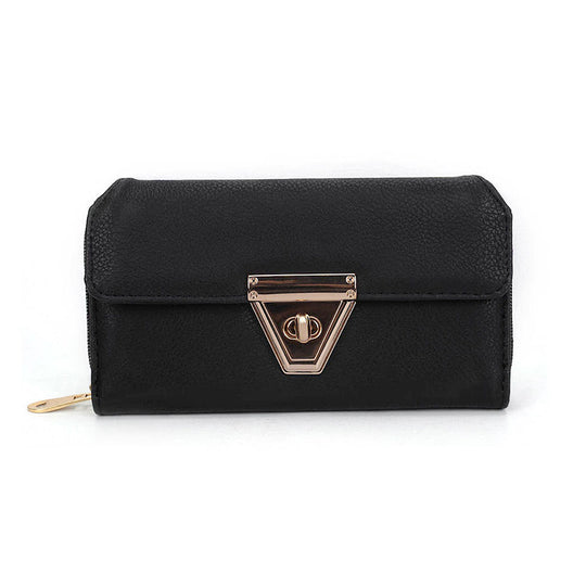 VKP1433 Black - Women Fashion Metal Button Long Wallet