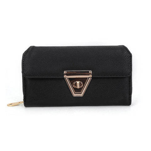 VKP1433 Black - Women Fashion Metal Button Long Wallet