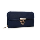 VKP1433 Blue - Women Fashion Metal Button Long Wallet