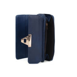 VKP1433 Blue - Women Fashion Metal Button Long Wallet