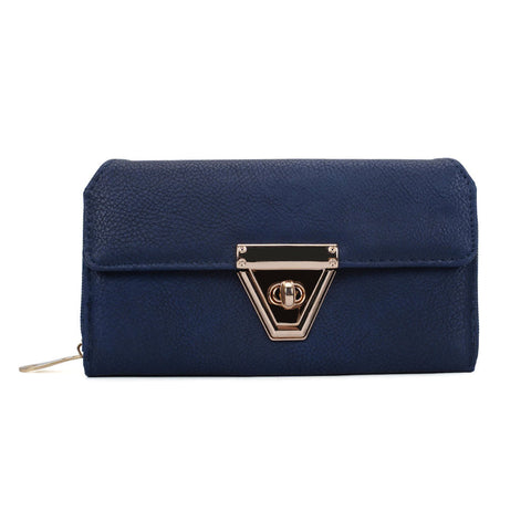 VKP1433 Blue - Women Fashion Metal Button Long Wallet