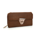 VKP1433 Brown - Women Fashion Metal Button Long Wallet