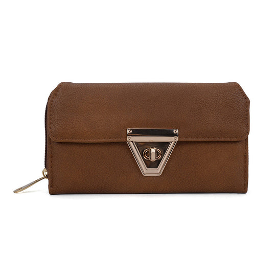 VKP1433 Brown - Women Fashion Metal Button Long Wallet