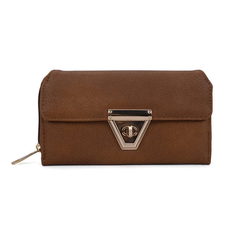 VKP1433 Brown - Women Fashion Metal Button Long Wallet