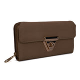 VKP1433 Khaki - Women Fashion Metal Button Long Wallet