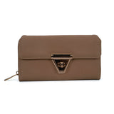 VKP1433 Khaki - Women Fashion Metal Button Long Wallet