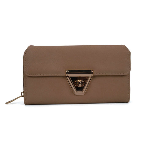 VKP1433 Khaki - Women Fashion Metal Button Long Wallet