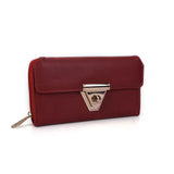 VKP1433 Red - Women Fashion Metal Button Long Wallet