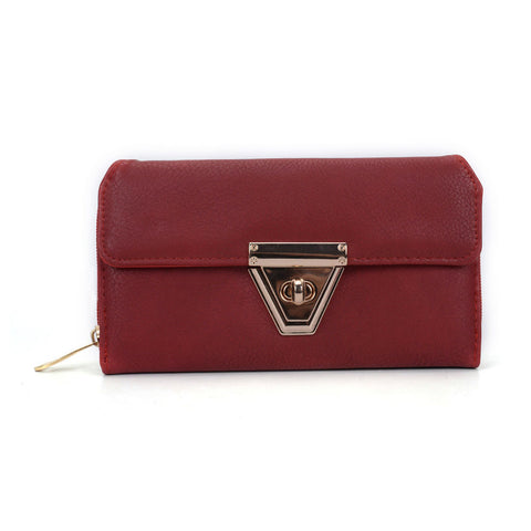 VKP1433 Red - Women Fashion Metal Button Long Wallet
