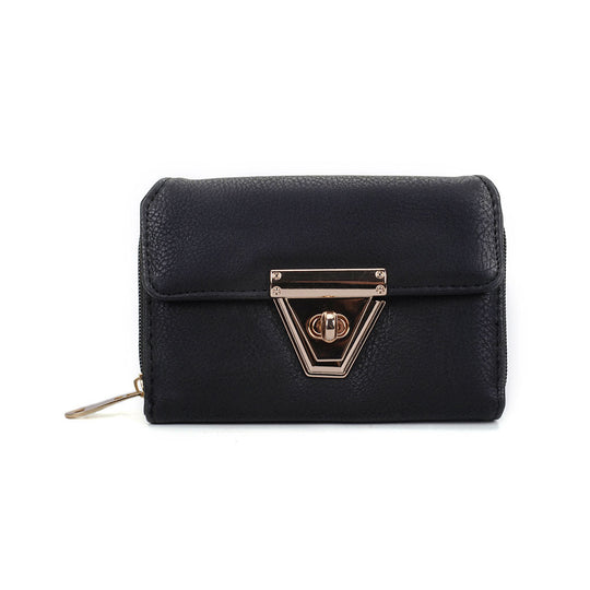 VKP1434 Black - Women Fashion Metal Button Wallet
