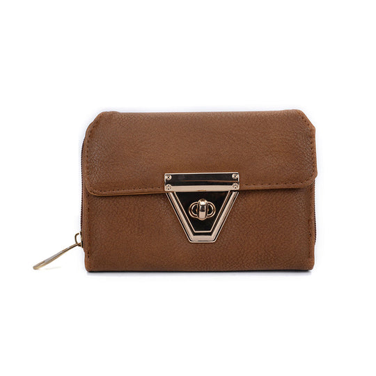 VKP1434 Brown - Women Fashion Metal Button Wallet