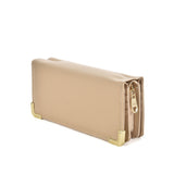 VKP1445 Beige - Fashion Women Solid Metal Trims Wallet