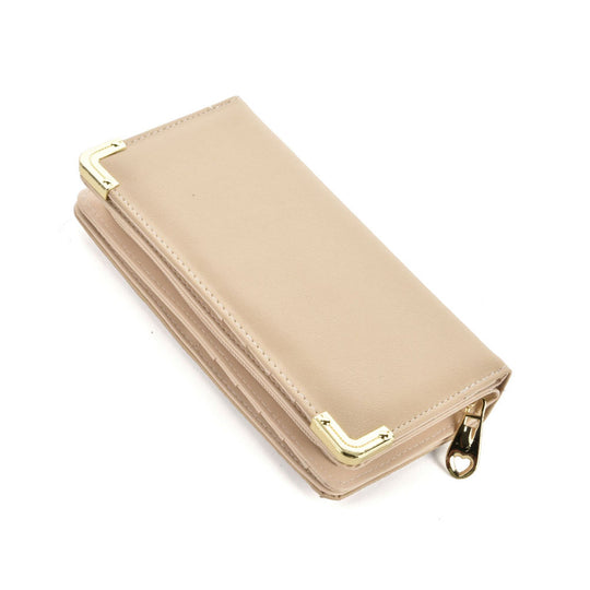VKP1445 Beige - Fashion Women Solid Metal Trims Wallet