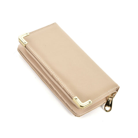 VKP1445 Beige - Fashion Women Solid Metal Trims Wallet