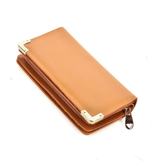 VKP1445 Earth yellow - Fashion Women Solid Metal Trims Wallet