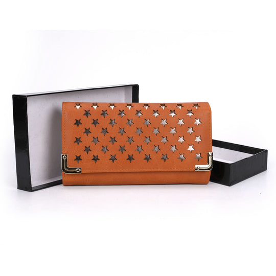VKP1457 Orange - Fashion Women Star Pattern Metal Trim Wallet