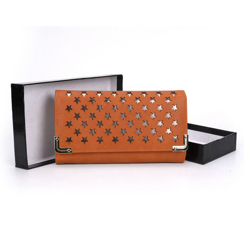 VKP1457 Orange - Fashion Women Star Pattern Metal Trim Wallet
