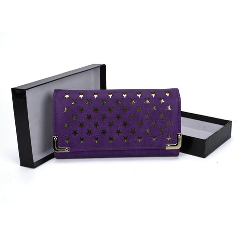 VKP1457 Purple - Fashion Women Star Pattern Metal Trim Wallet