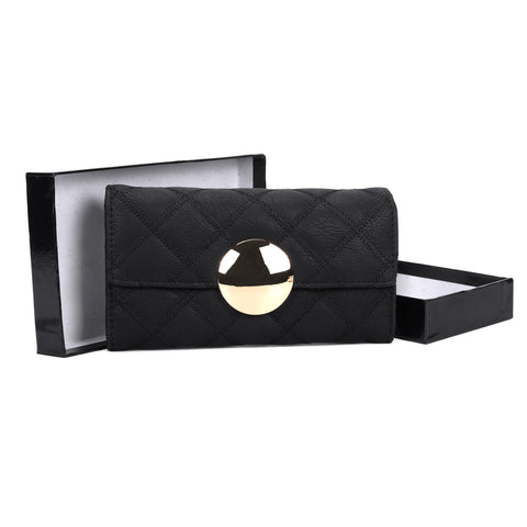 VKP1459 Black - Fashion Women Plaid Casual Solid Wallet